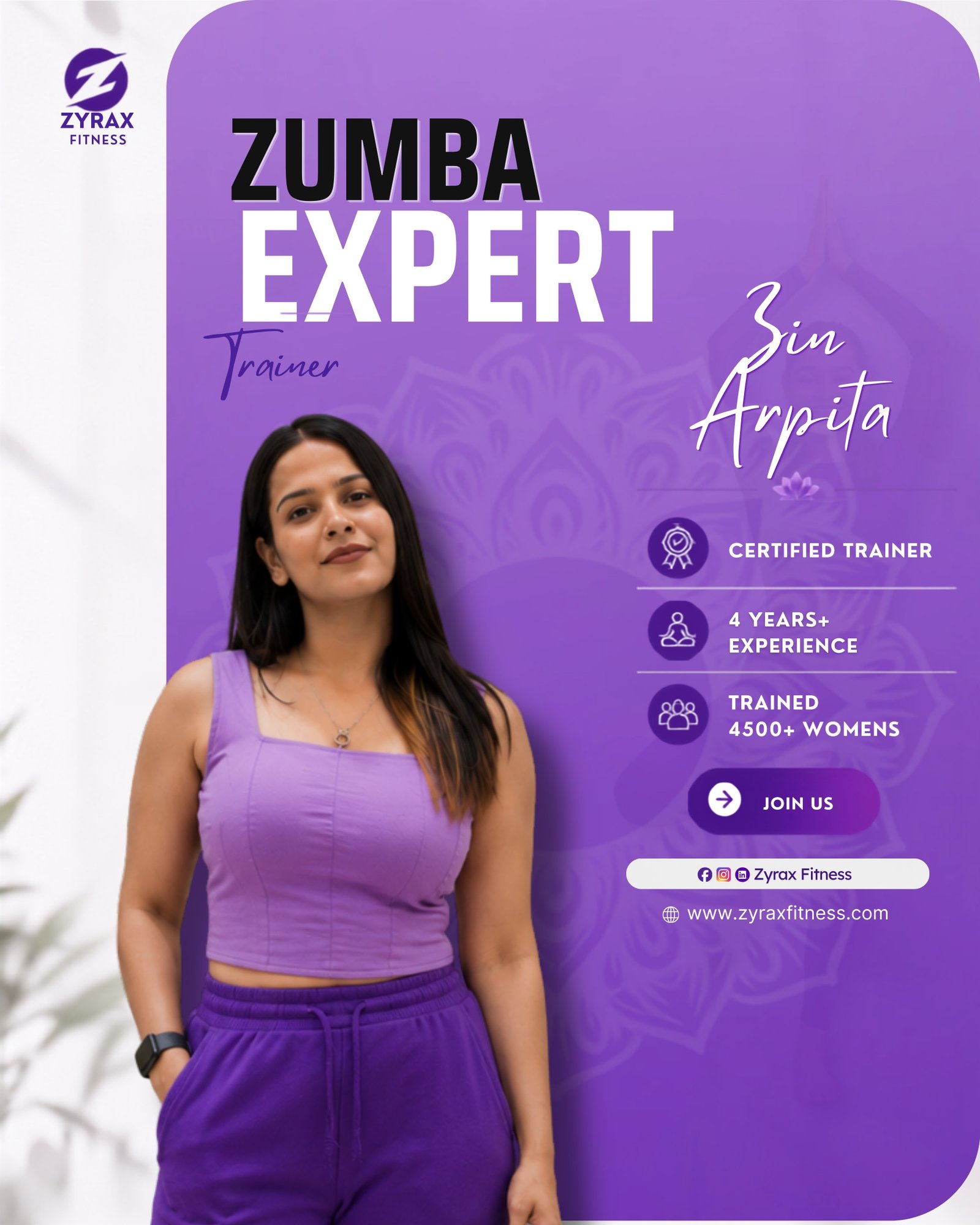 Arpita, Zyrax Zumba Expert Trainer - Free online Zumba classes India